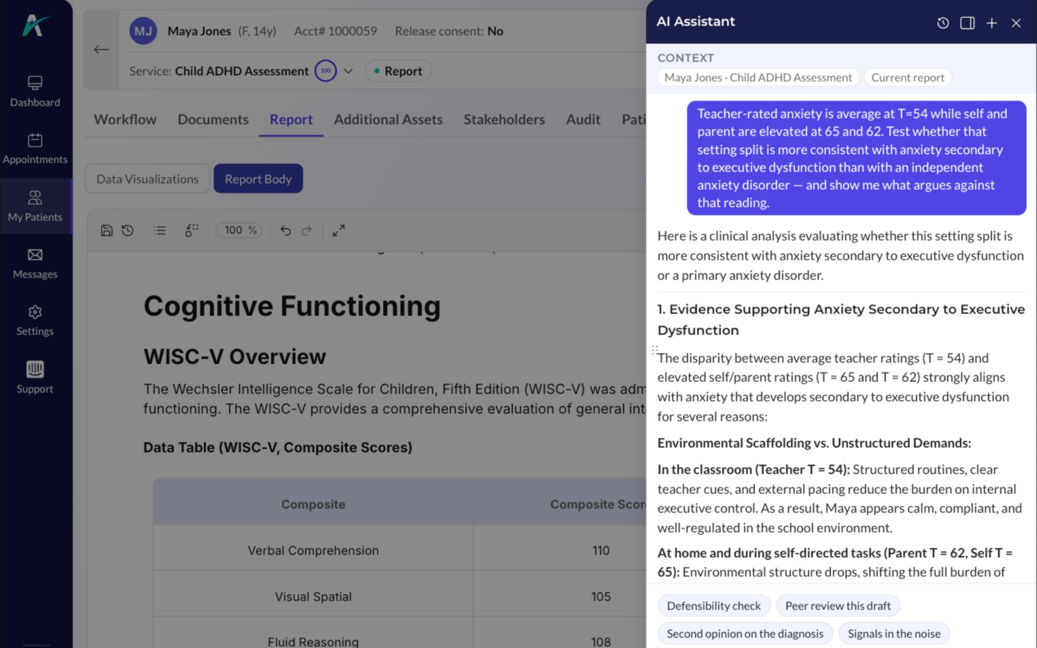 Asking whether a teacher/parent split on anxiety ratings is better explained by executive dysfunction than by an independent anxiety disorder, with the report alongside