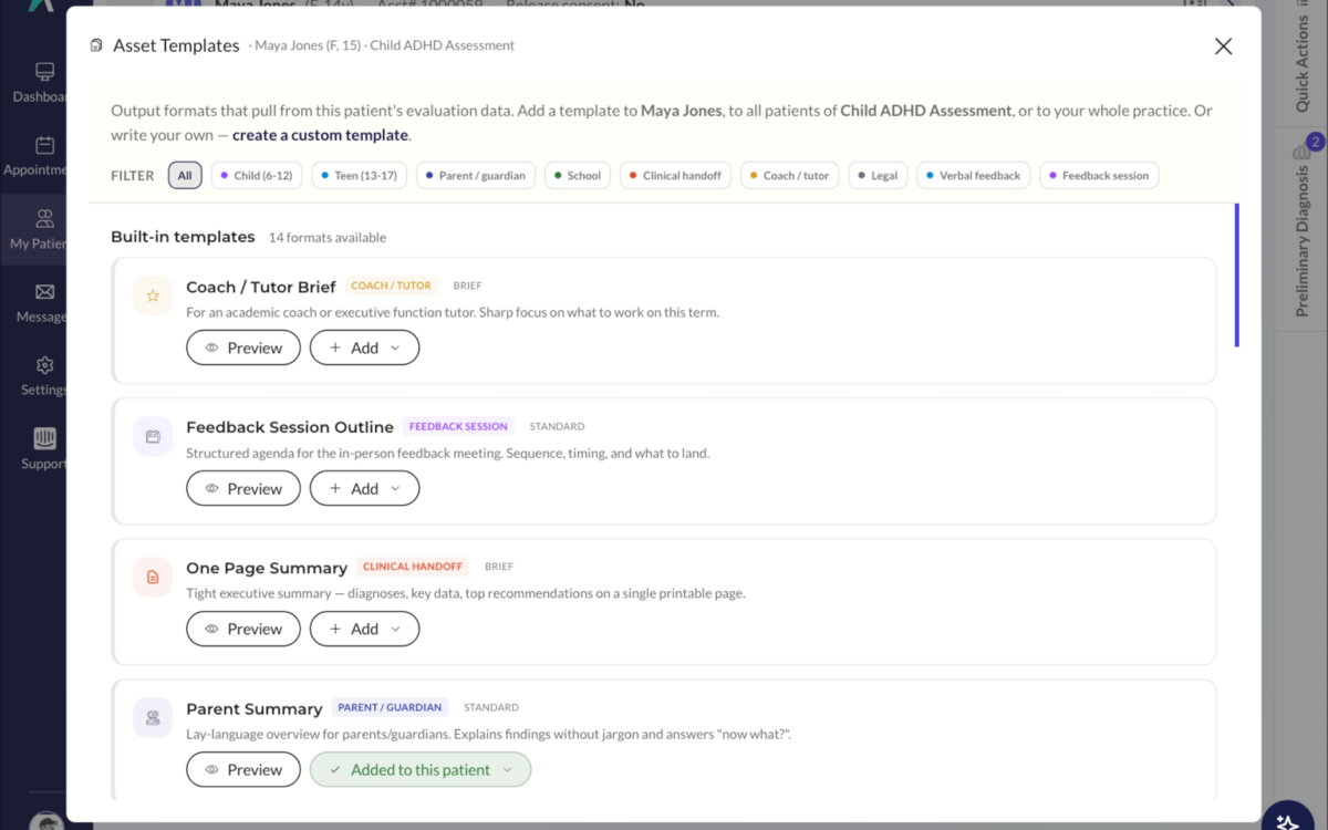 The document template library, filtered by audience
